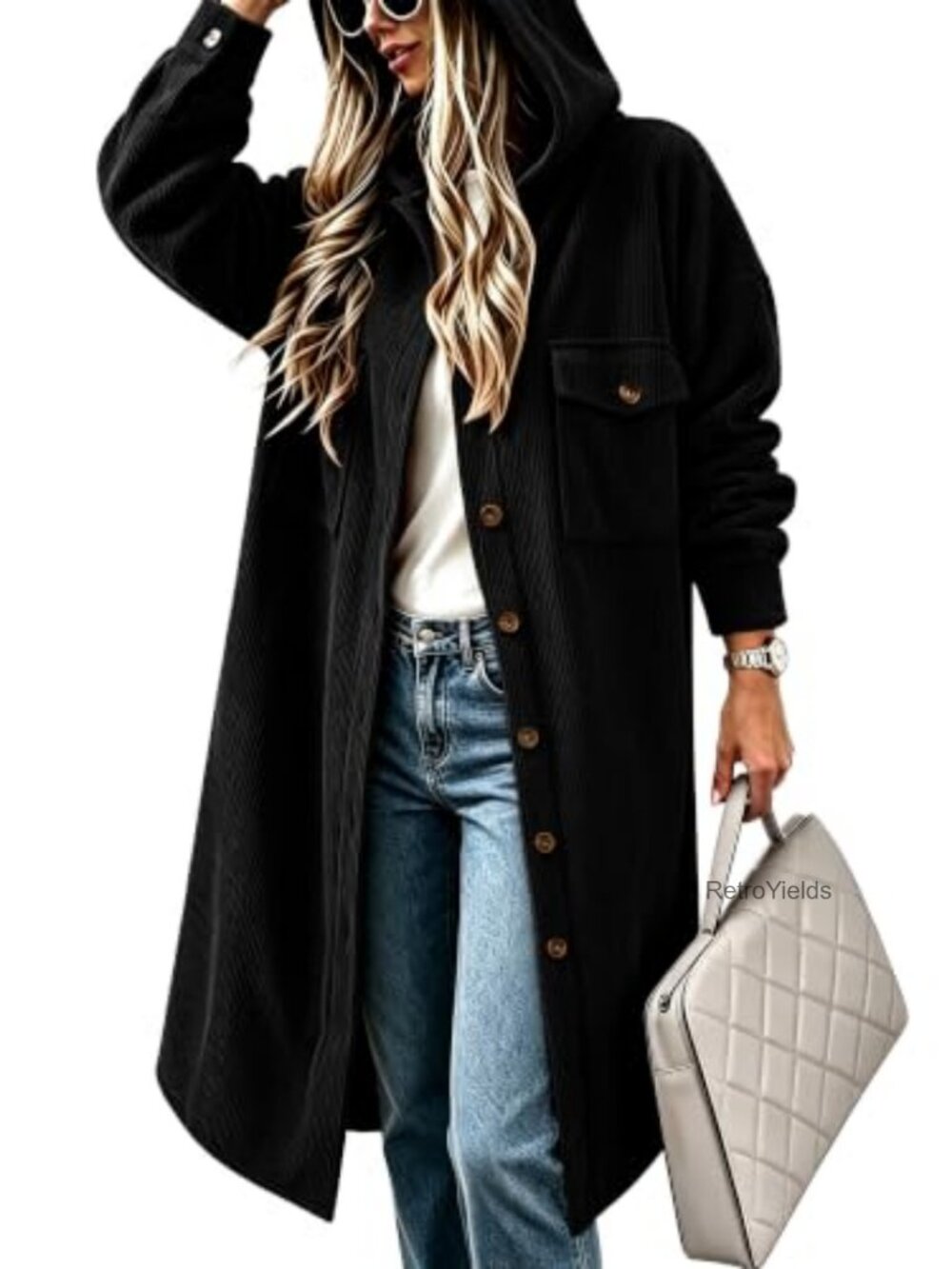 CHICZONE Womens Long Plaid Flannel Hooded Shacket Oversized Button Front